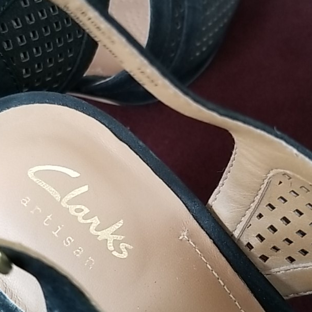 Clarks Artisan Black Slingback Heels Sandals Sz 10 - Picture 6 of 14